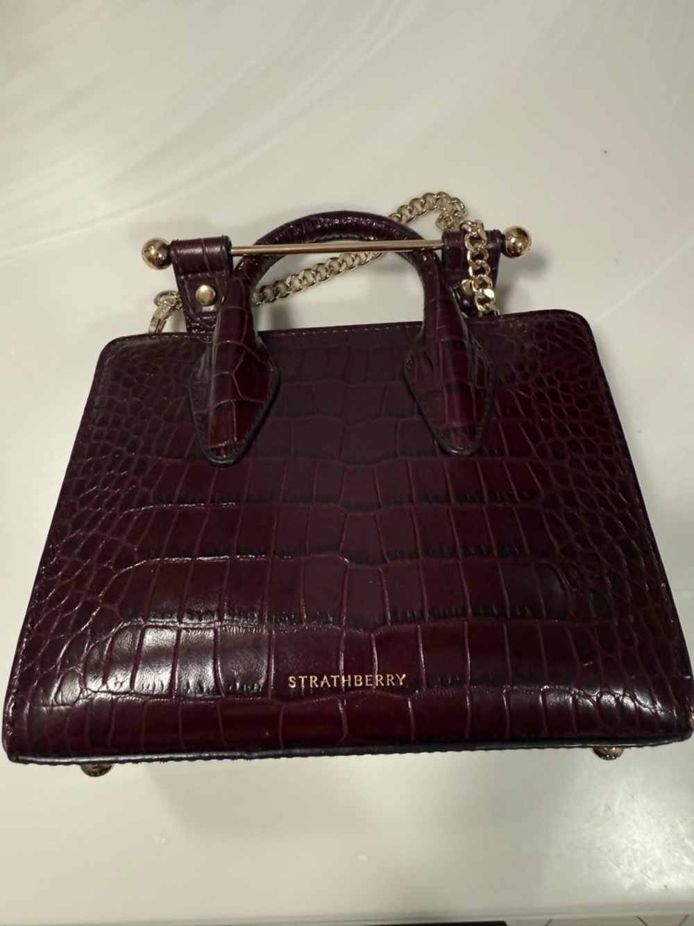 NWT NANO TOTE (NEW DISPLAY MODEL) Burgundy Croc-Embossed Leather Handbag